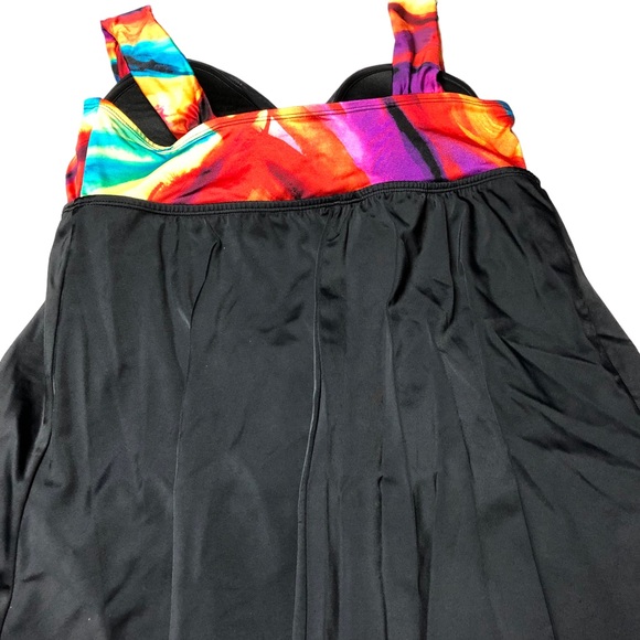 Studio Works One Piece Swimsuit Skirted Black Yellow Red Purple Approx Size 16 - Picture 2 of 8